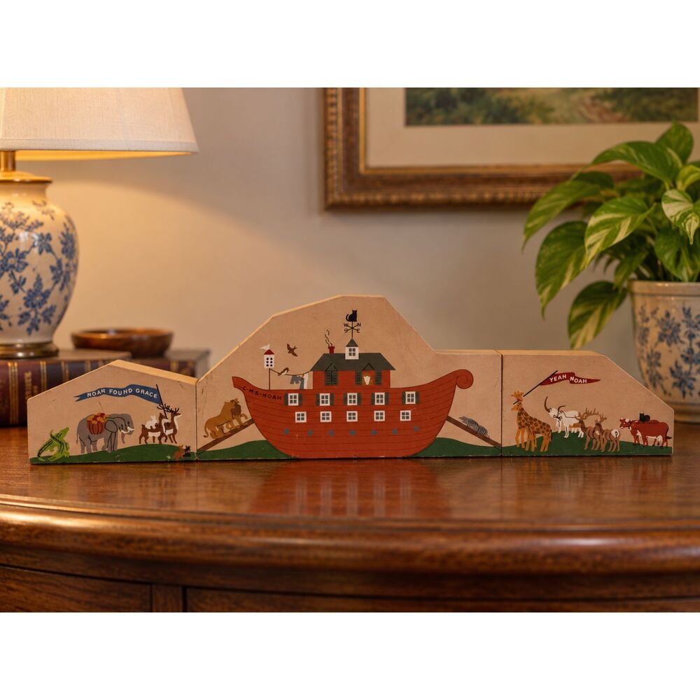 Vintage Cat's Meow Noah's Ark 1995 Wood Shelf Sitters Signed Faline Set 3